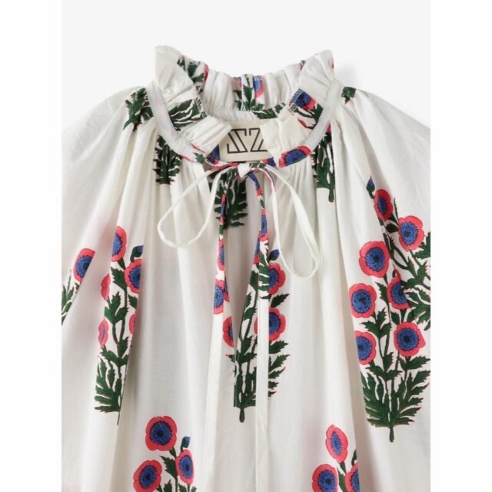 SZ Blockprints Floral Block Print Tiered Midi Dress Womens Size M - Picture 3 of 6